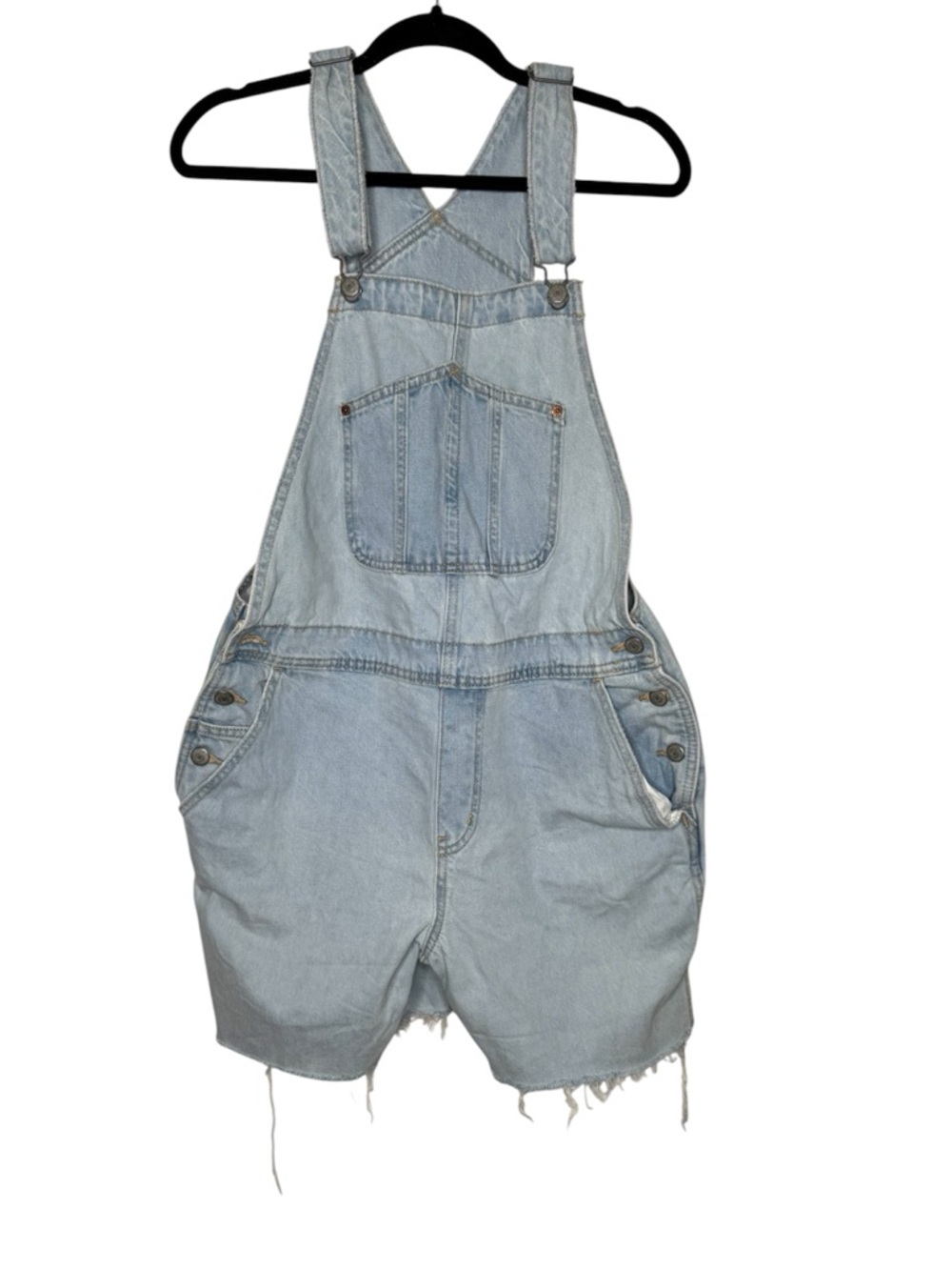 Old navy women's sz 12 light wash denim cut of overalls bib boho casual